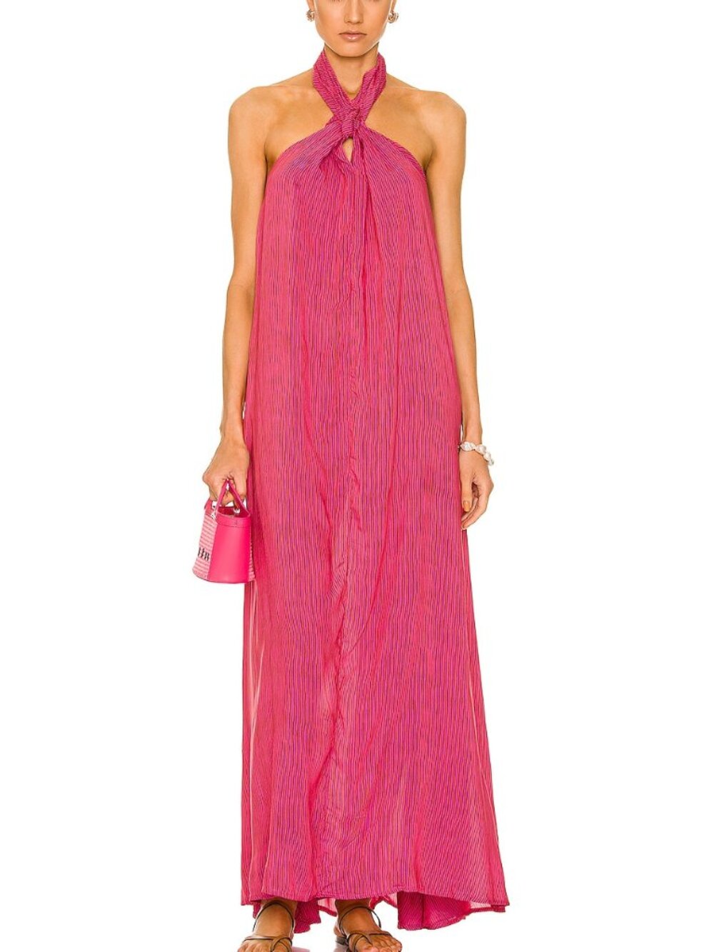 Natalie Martin Astrid Dress in Wobbly Stripe Puglia Pink Size Medium